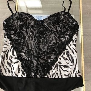 AFRM Zebra and Lace Bustier Bodysuit Small